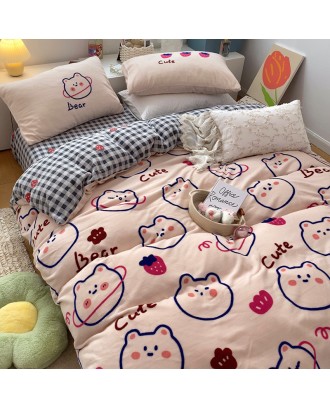 Four-piece winter milk velvet bedding baby velvet short plush flannel duvet cover sheet coral velvet bedding sheet custom