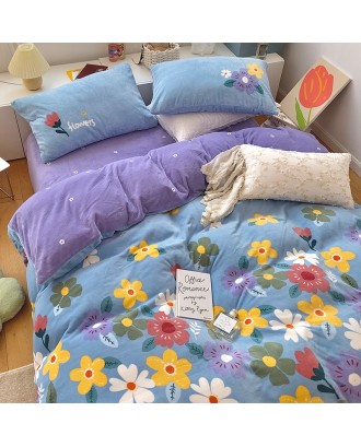 Four-piece winter milk velvet bedding baby velvet short plush flannel duvet cover sheet coral velvet bedding sheet custom