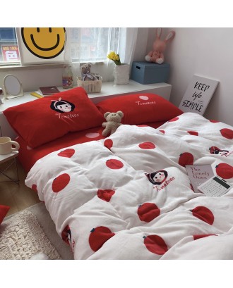 Four-piece winter milk velvet bedding baby velvet short plush flannel duvet cover sheet coral velvet bedding sheet custom