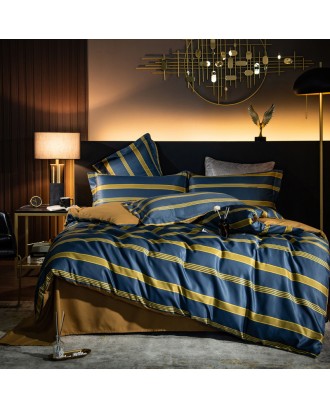 new style washed tencel four-piece European style light luxury 60s spring and summer cold silky quilt cover bedding set