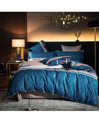 new style washed tencel four-piece European style light luxury 60s spring and summer cold silky quilt cover bedding set