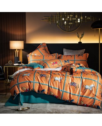 new style washed tencel four-piece European style light luxury 60s spring and summer cold silky quilt cover bedding set