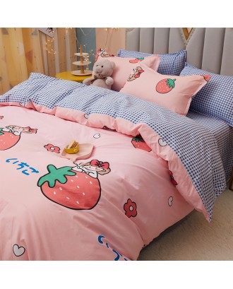 new arrivals high quality soft quilt sheet sets bedding set wholesale Twin pink strawberry printing girl bed set