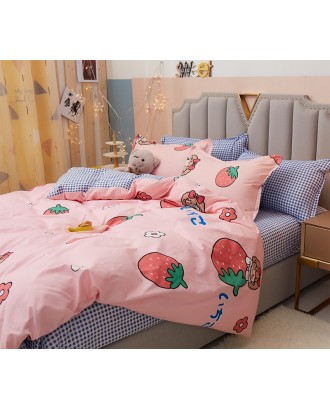 new arrivals high quality soft quilt sheet sets bedding set wholesale Twin pink strawberry printing girl bed set