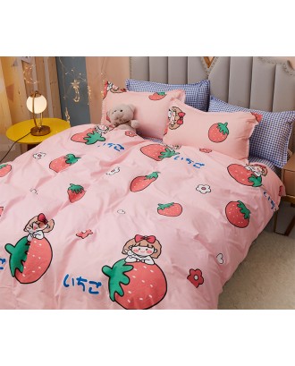 new arrivals high quality soft quilt sheet sets bedding set wholesale Twin pink strawberry printing girl bed set