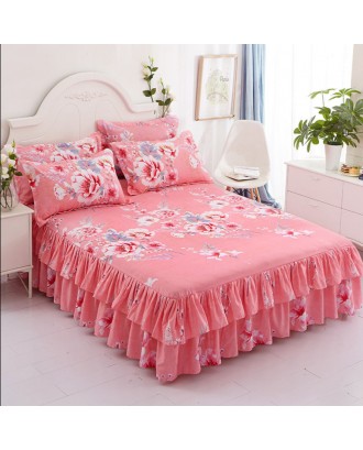 Lotus leaf bed skirt-style 1 piece bed sheet bedspread,European princess style simple protective cover Bed skirt three-piece set