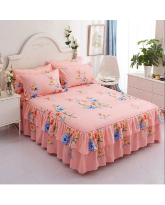 Lotus leaf bed skirt-style 1 piece bed sheet bedspread,European princess style simple protective cover Bed skirt three-piece set