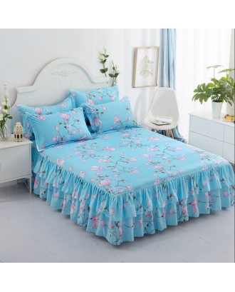 Lotus leaf bed skirt-style 1 piece bed sheet bedspread,European princess style simple protective cover Bed skirt three-piece set