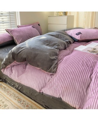 Flannel warm coral fleece bedding Four-piece thickened crystal fleece bed duvet cover