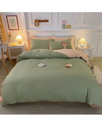 Amazon pure color brushed four-piece set  winter washed cotton warm color matching kit bedding set  adult