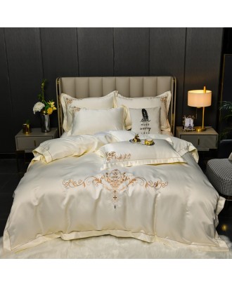 Luxury washed satin silk four-piece set 120  light luxury embroidered jacquard bedding sheet 220*240 Wedding bedding set