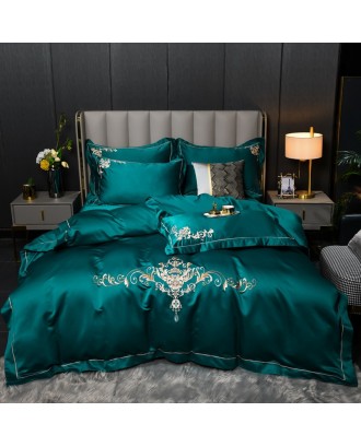 Luxury washed satin silk four-piece set 120  light luxury embroidered jacquard bedding sheet 220*240 Wedding bedding set