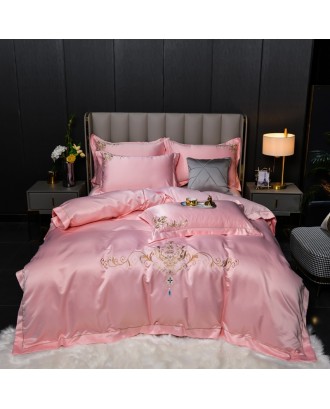 Luxury washed satin silk four-piece set 120  light luxury embroidered jacquard bedding sheet 220*240 Wedding bedding set