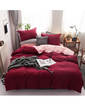 New Design Hot Sale Cotton Microfiber Solid color Bedding Set Double Brushed Friendly Four-piece Suit Sheets Pillowcase Bed Set