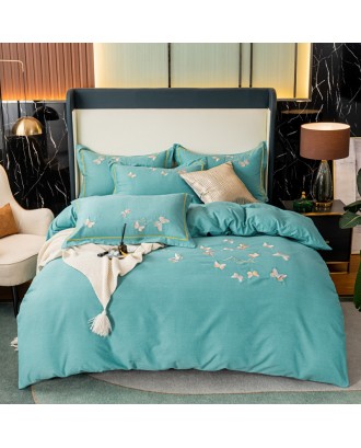 Winter cotton embroidered warm bedding. High-grade cotton four-piece duvet cover bedding sheet