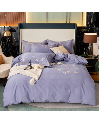 Winter cotton embroidered warm bedding. High-grade cotton four-piece duvet cover bedding sheet