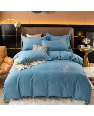 Winter cotton embroidered warm bedding. High-grade cotton four-piece duvet cover bedding sheet