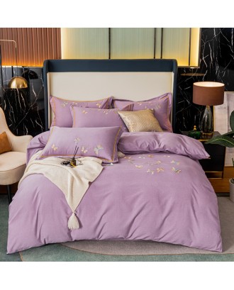 Winter cotton embroidered warm bedding. High-grade cotton four-piece duvet cover bedding sheet