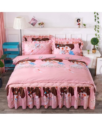 Factory direct selling hot-selling cotton microfiber cartoon children's bed skirt bedding set for home