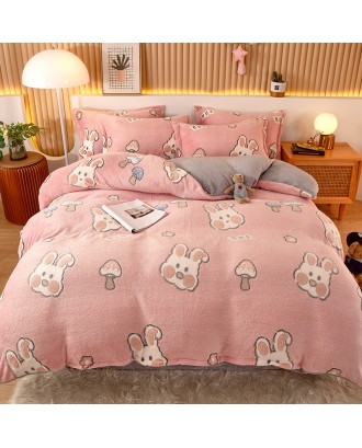 Thickened snow fleece warm four-piece double-sided fleece duvet cover children's cartoon flannel sheets  duvet cover beddiing