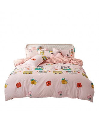 Bed Skirts Set Floral Printed Bedding Sheet Bilateral Bed Skirt + 2 Pair Of Pillowcase 4 Bedsheets Bed Sheet Set 100% Cotton