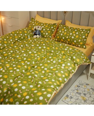 Bed Skirts Set Floral Printed Bedding Sheet Bilateral Bed Skirt + 2 Pair Of Pillowcase 4 Bedsheets Bed Sheet Set 100% Cotton