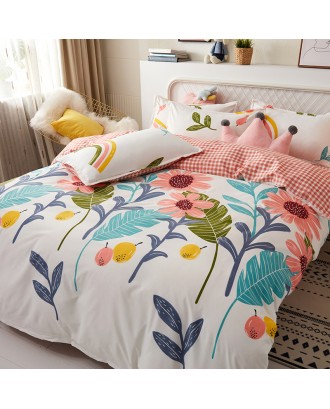 Bed Skirts Set Floral Printed Bedding Sheet Bilateral Bed Skirt + 2 Pair Of Pillowcase 4 Bedsheets Bed Sheet Set 100% Cotton