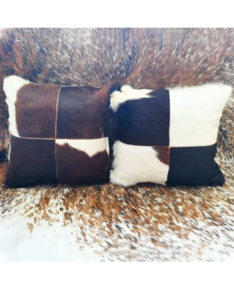 High Quality Luxury 18x18 20x20 Inches Pillowcase For Home Decor brown White Cowhide Leather Patchwork Throw Pillow Cover