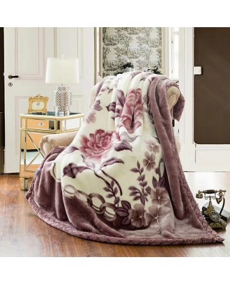 Reactive Dyeing Weft Flower Printed Sherpa Fleece Blankets Warm Super Soft Polyester Mink Fluffy Throws Blanket for Home Decor