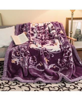 Reactive Dyeing Weft Flower Printed Sherpa Fleece Blankets Warm Super Soft Polyester Mink Fluffy Throws Blanket for Home Decor