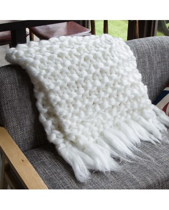 Promotional Latest Soft Breathable Pink Chunky Knit Blanket Comfortable Bed Sofa Floor Hand Woven Tassel Wool Blanket