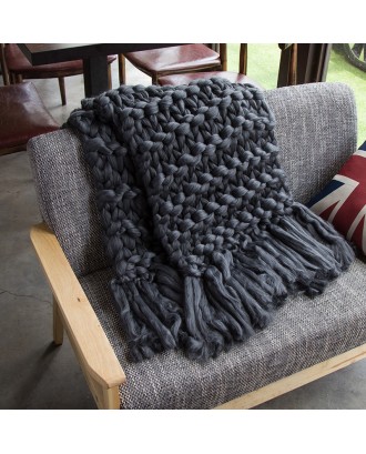 Promotional Latest Soft Breathable Pink Chunky Knit Blanket Comfortable Bed Sofa Floor Hand Woven Tassel Wool Blanket