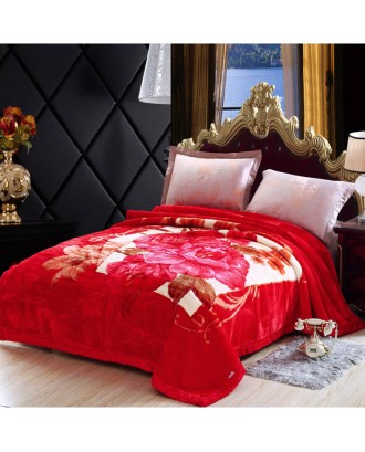 Wholesale in Stock Luxury Printed Thick Sherpa Fleece Blankets Super Soft Winter Red Heavy Raschel Mink Blanket