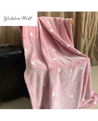 Wholesale Custom Coral Fleece Plush Throw Luminous Warm Flannel Blankets Night Star Glow in the Dark Blanket