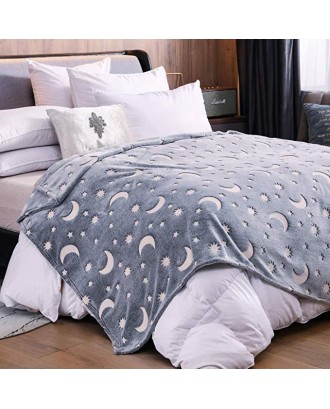 Wholesale Custom Coral Fleece Plush Throw Luminous Warm Flannel Blankets Night Star Glow in the Dark Blanket