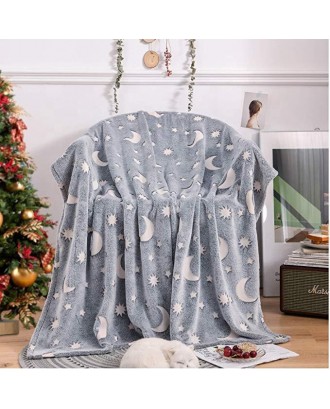 Wholesale Custom Coral Fleece Plush Throw Luminous Warm Flannel Blankets Night Star Glow in the Dark Blanket