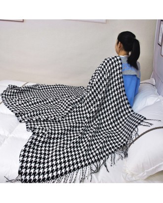 Custom Nordic Tassel Houndstooth Knitted Wool Blanket Office Nap Air Conditioning Blanket Sofa Set Towel Bed End Blanket