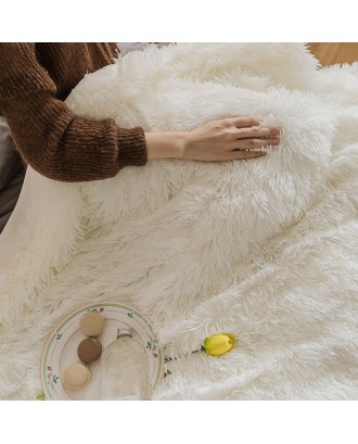 Top Sell Creamy White Medium Thick Artificial Wool Winter Blanket Double Large Soft Plush Warm Gift Decorative Blanket