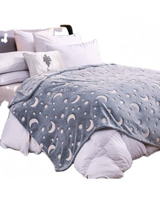 Super Soft Coral Fleece Stars Patterns Throw Flannel Sofa Bed Luminous Blanket Glow in Dark Blanket