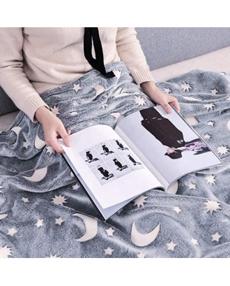 Super Soft Coral Fleece Stars Patterns Throw Flannel Sofa Bed Luminous Blanket Glow in Dark Blanket