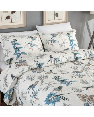 High quality 3pcs set 100% cotton printed patchwork full size elegant embossed quilt bedding bedspread