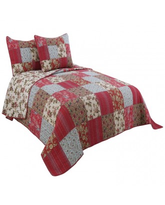 High quality soft breathable cotton 3pcs quilt set King Queen size quilted printed patchwork bedspread