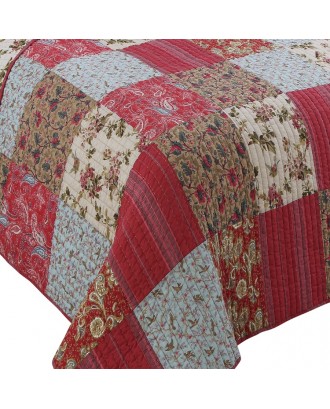 High quality soft breathable cotton 3pcs quilt set King Queen size quilted printed patchwork bedspread